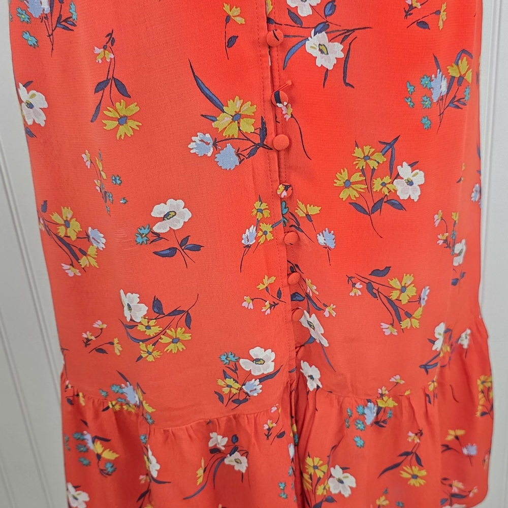Maeve by Anthropologie Eudora Orange Floral Button Front Midi Dress Size 6 - Picture 6 of 13